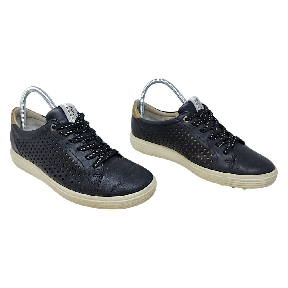 ECCO Golf Shoes 6 W Women Black Gold Leather Hydromax Casual‎ Hybrid  Perforated